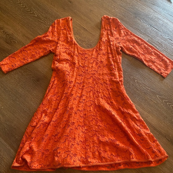 Free People Crochet 3/4 Sleeve Coral Dress - Picture 2 of 6